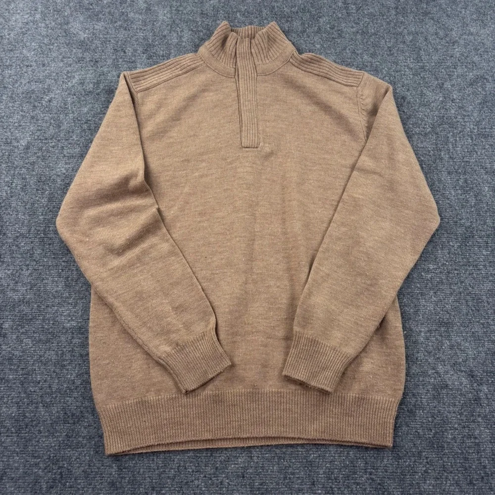 Johnston & Murphy Quarter Zip Sweater Medium Tan‎ Ribbed Pullover Men's